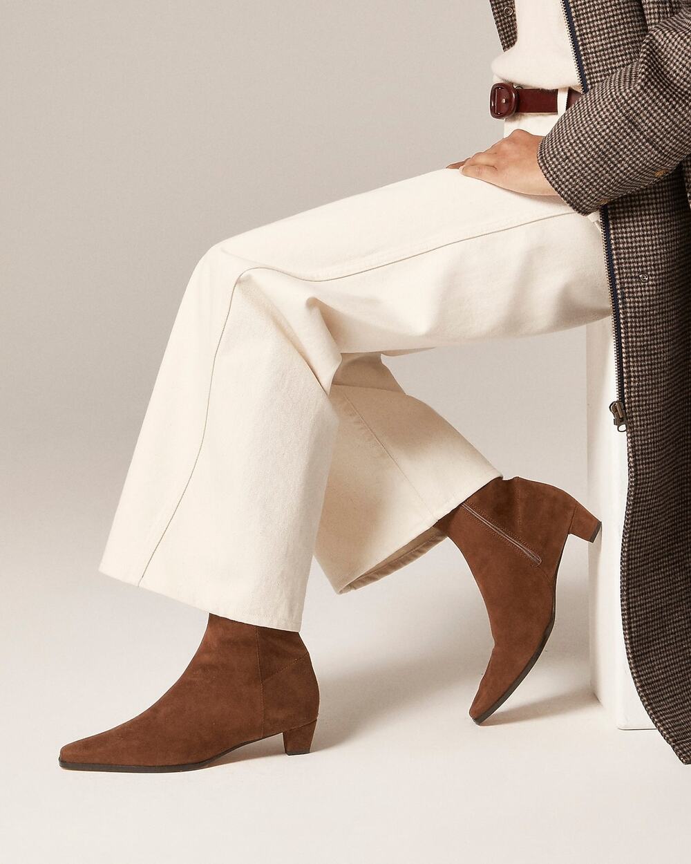 J. Crew Remi Square-Toe Ankle Boots Suede Perfect Chocolate Size 10.5 NWOB